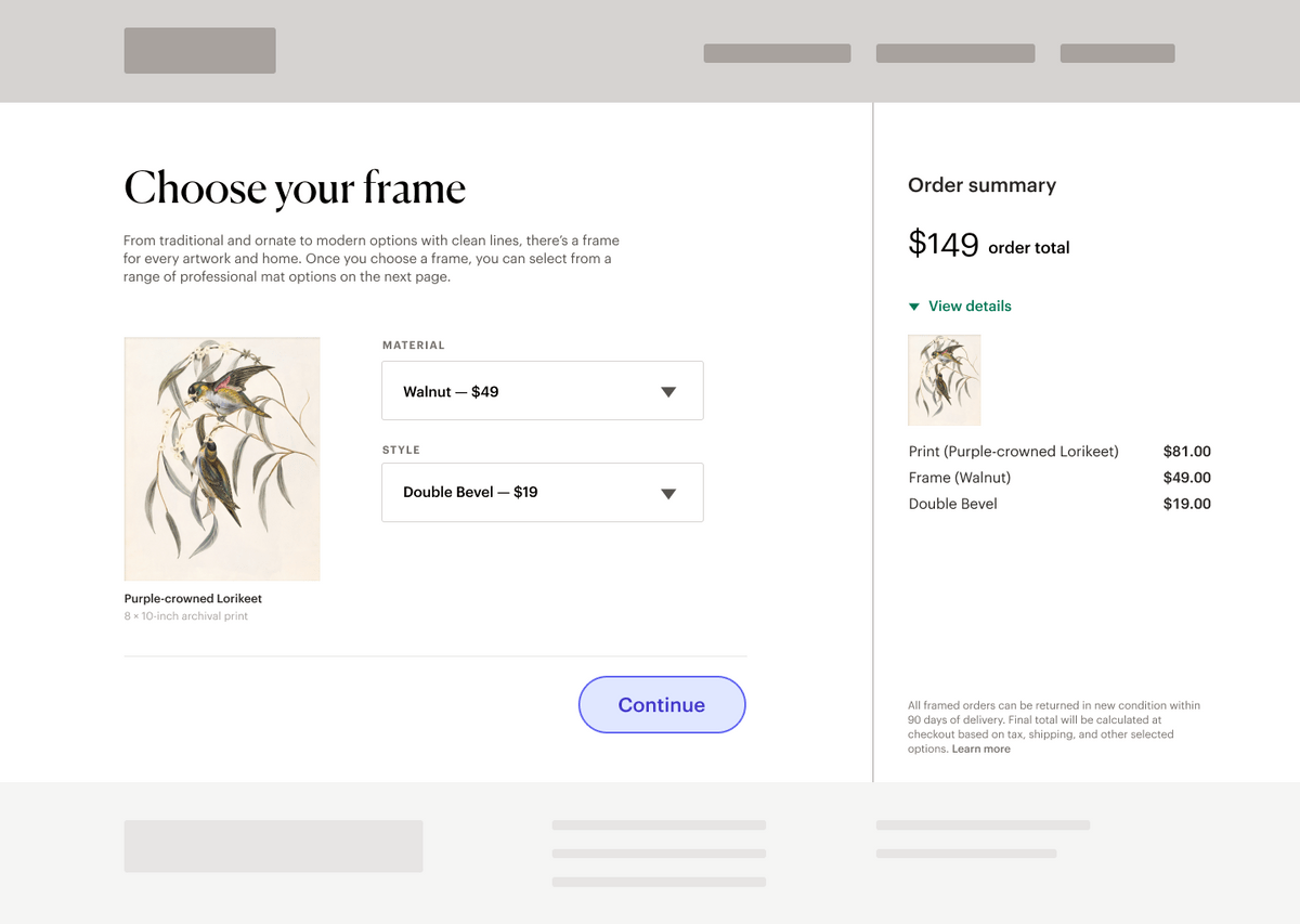 An approximation of the basic layout in a multistep ecommerce flow